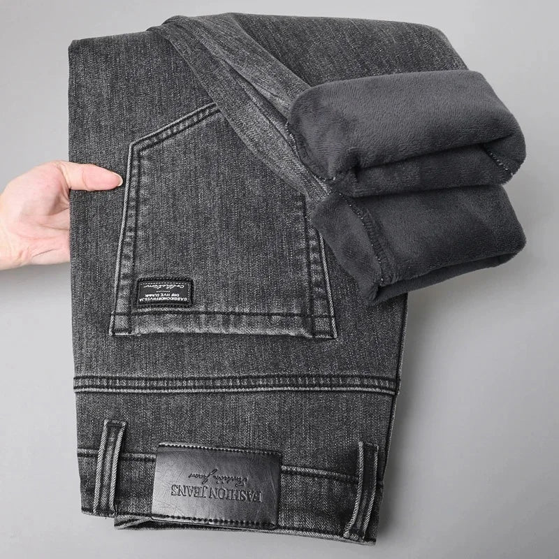 Winter Warm Jeans Men's Slim Straight Elastic Denim Pants Casual Male Clothing Fashion Plush Trousers New Hot Sale Fashion Jeans - Matrix Studios