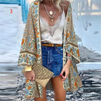 WeHello 2023 Summer Bohemian Casual Cloak Cardigan for Swimsuit woman Beach Swimwear Tops Long Sleeved Shawl Chiffon Shirt - Matrix Studios
