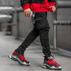 Men Street Elastic Denim Jeans Wash Solid Color Multi Pockets Cargo Pants Casual Slim Fit Daily Wear Joggers Mid Waist Trousers - Matrix Studios