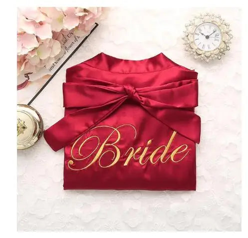Bride Bridesmaid Wedding Robe Embroidery Kimono Bathrobe Gown Nightgown Casual Satin Short Women Sexy Nightwear Sleepwear - Matrix-studios.com