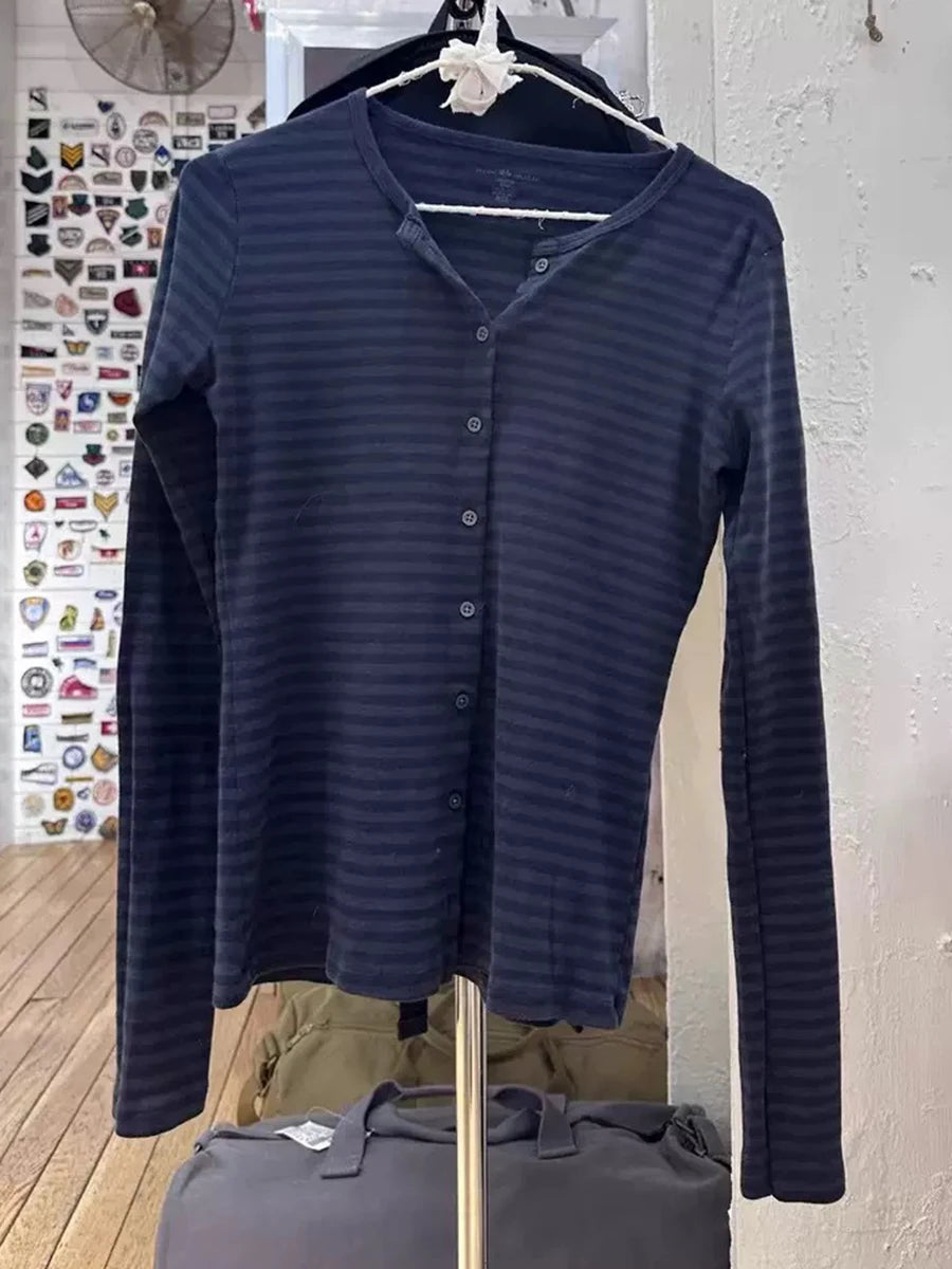 Pink Striped Slim Long Sleeve Tees Women Spring Casual Cotton O-neck Tshirt New Tops Clothes Sweet Cute  Vintage T-shirts Y2K - Matrix-studios.com