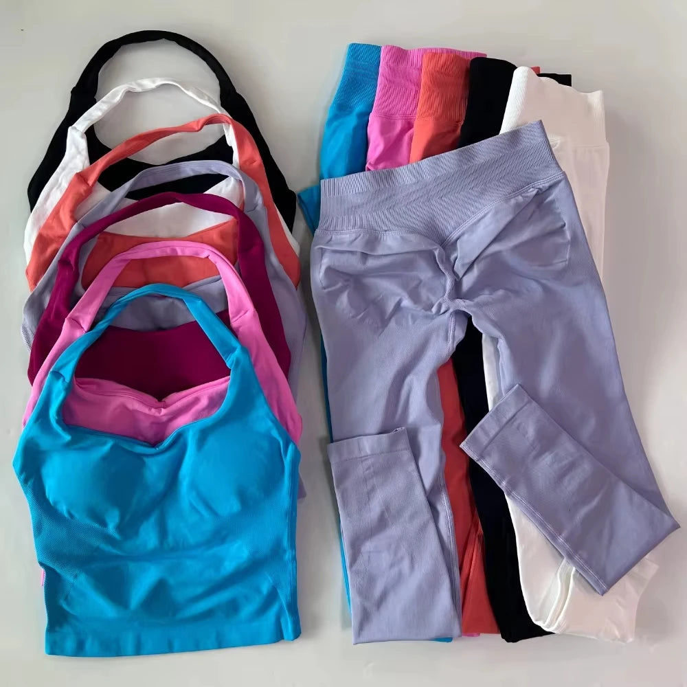1-2pcs Gym Set Women Backless Tank Tops High Waist Scrunch Seamless Shorts High Waist Yoga Leggings Workout Sets Gym Suit - Matrix-studios.com