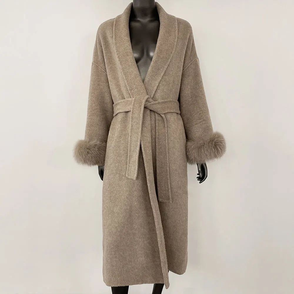 High End Double-sided Wool Strapping Real Wool Fur Coat Women's Removable Cuffs Fox Fur Temperament Cashmere Short Jacket - Matrix Studios