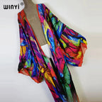 2022 New WINYI Summer Butterfly Printing Beach Wear Swim Suit Elegant Africa Women Boho Cardigan Sexy Holiday Long Sleeve Kimono - Matrix Studios