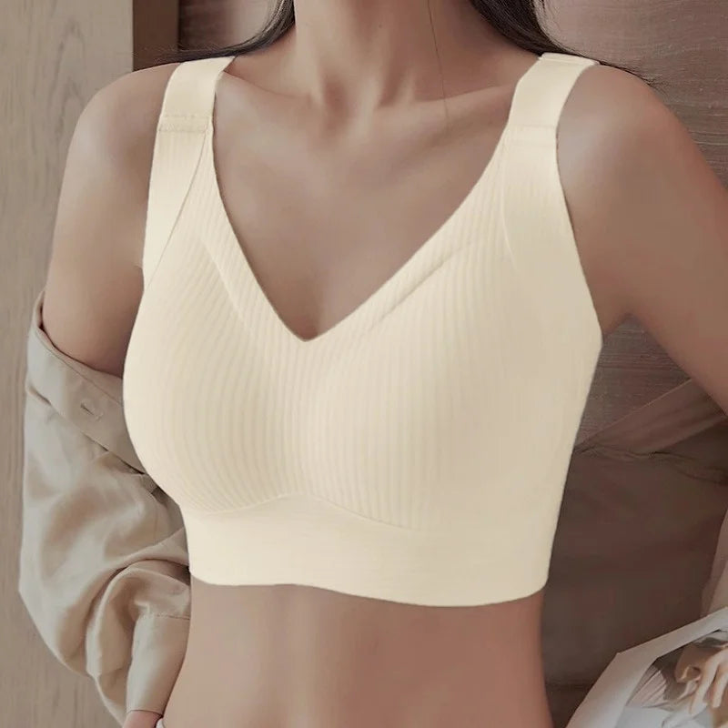 Push-Up Bras For Women Non-wire Padded Bra Seamless Underwear Plus Size V-neck Bra Top Sexy Lingerie Wide Straps Intimates M-4XL - Matrix Studios