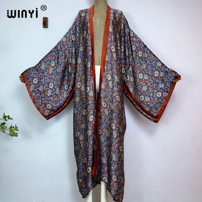 WINYI Summer New Fashion Print Women Cardigan Loose Long Dress Elegant Party Boho Maxi Beach Holiday Cover Up Kimonos Kaftan - Matrix Studios