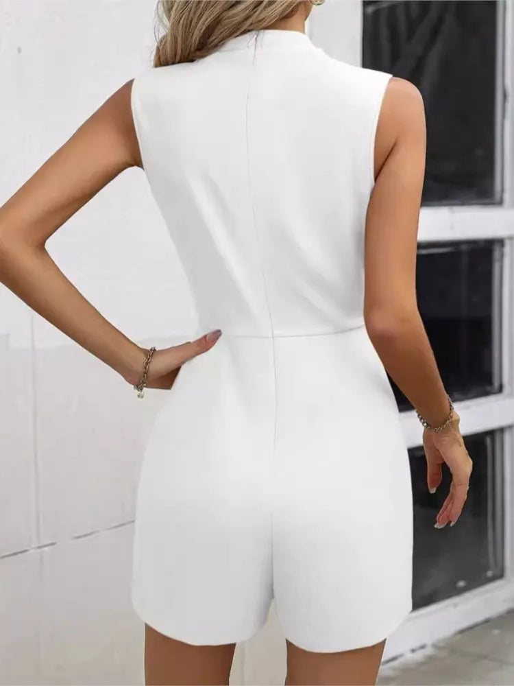 Summer Jumpsuit Women Fashion Solid O Neck Sleeveless Chic Playsuit Elegant Clothes Female Casual Jumpsuits - Matrix Studios