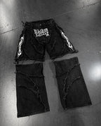 Y2k Patchwork Stripe Embroidery Fur Edge Jeans Fashion America Retro Zipper Splicing Baggy Jeans Punk Men Black Denim Pants - Matrix Studios