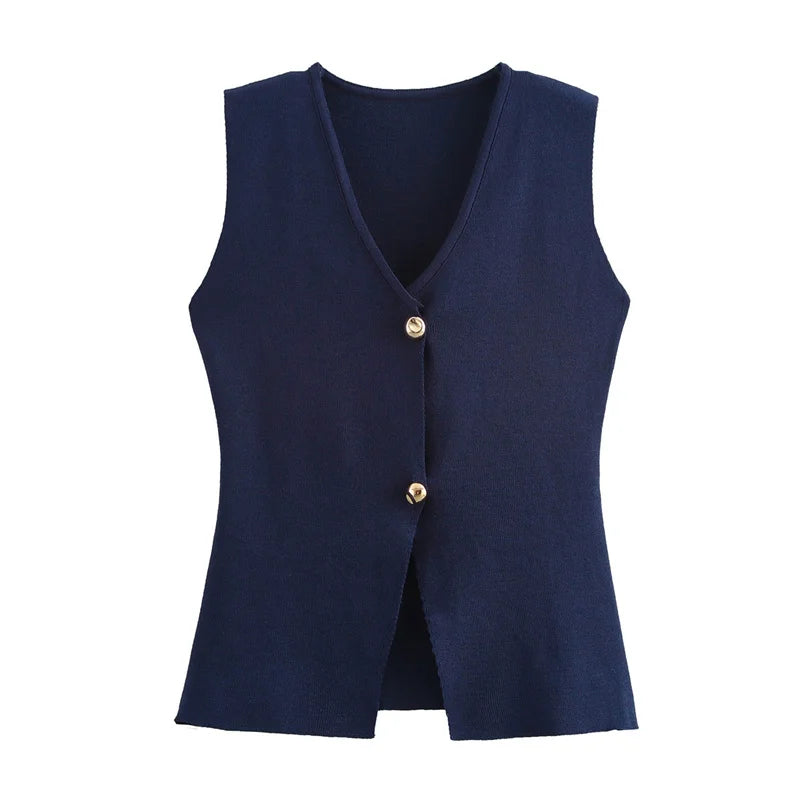 MUJER Woman Knit Vest Top Cropped Sleeveless Vests for Women 2025 Button Summer Vest Top Women Waistcoat Knitted Short Tops - Matrix Studios