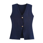 MUJER Woman Knit Vest Top Cropped Sleeveless Vests for Women 2025 Button Summer Vest Top Women Waistcoat Knitted Short Tops - Matrix Studios