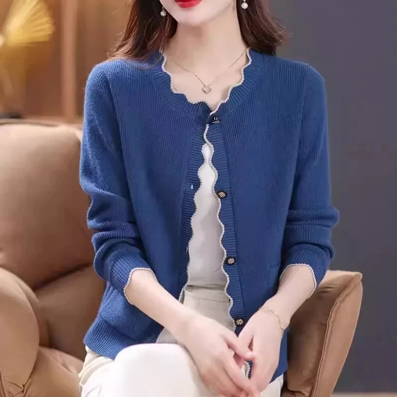 Autumn Winter 2024 Fashion Solid Color Women Knitted Cardigan Sweater Jacket Elegant Versatile Comfortable Ladies Tops - Matrix Studios