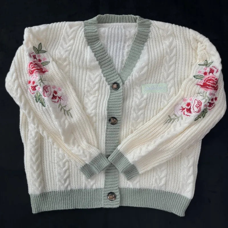 2025 Plus Size Eras Cardigan for Women Autumn Winter Flower Embroidered Knitted Sweater Y2k Girl Vintage Fashion Cardigans Tops - Matrix Studios