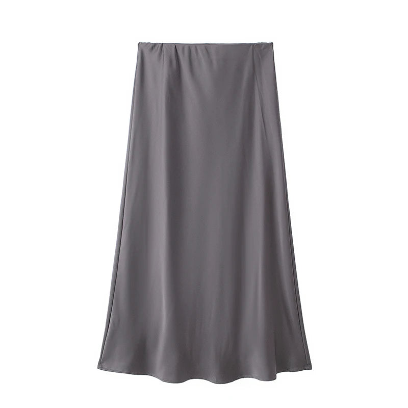Willshela 2024 Black Satin Skirt Woman High Waist Elegant Long Skirts For Women Fashion Summer Midi Skirt Office Women's Skirts - Matrix-studios.com