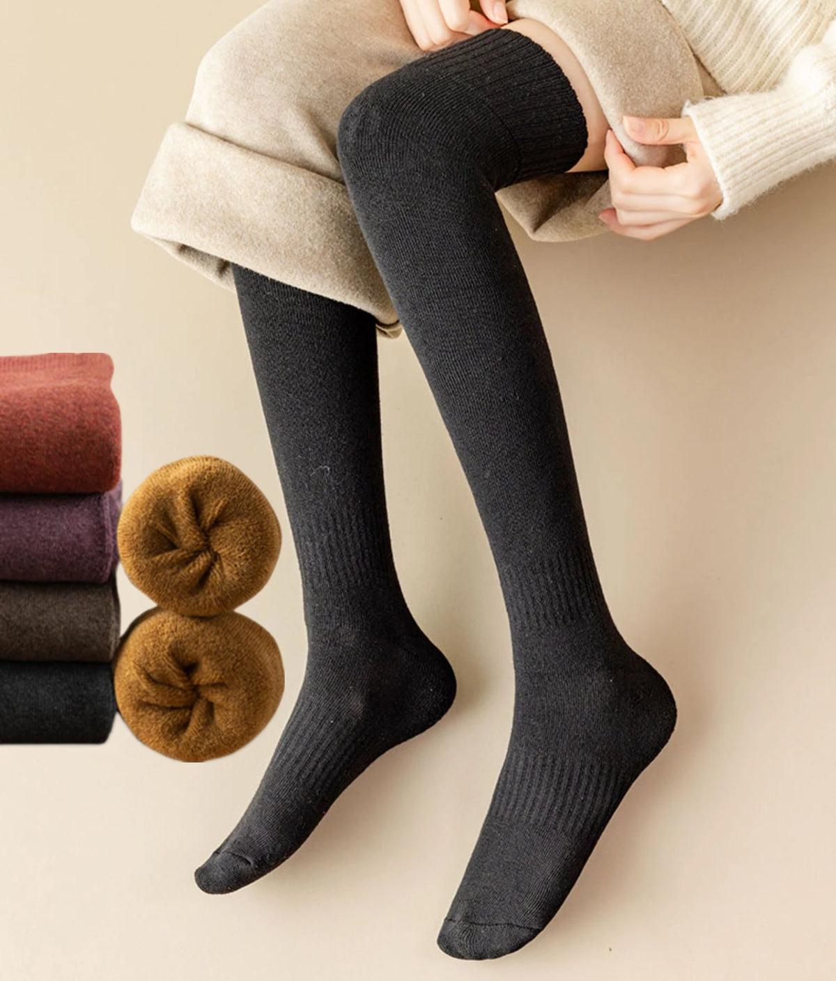 6/5/4/3/2/1Women's Warm Solid Color Floor Socks Non Slip Plush Knitted Coral Fleece Socks No Show Socks - Matrix Studios