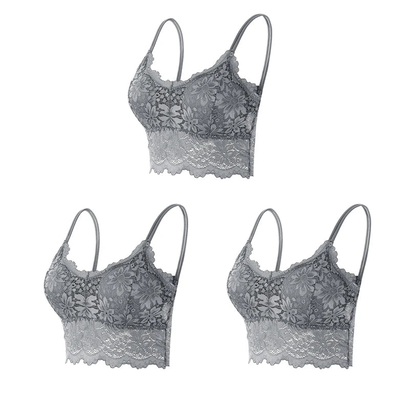 3PCS Women's Lace Bras Top Comfortable Bralette Solid Color Sexy Underwear Vest Female Hollow Out Wireless Lingerie Seamless Bra - Matrix Studios