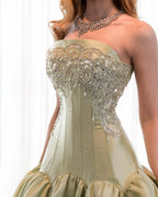 Sansa Customized 2026 Elegant Champagne Gold Strapless Prom Dresses Beaded Corset Satin Ball Gown Formal Evening Gowns Vestidos - Matrix-studios.com