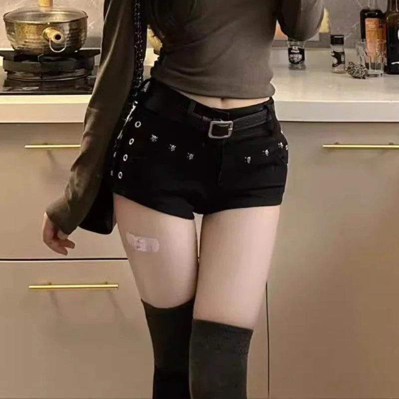 Woman Popular Sexy Low Waist Y2k Jeans Female Vintage Korean Fashion Mini Pants Girls Vintage Designer Gothic Black Denim Shorts - Matrix-studios.com