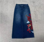Y2K New Retro Centipede Embroidery Pattern Washed Oversized Wide-Leg Pants Street Gothic Harajuku Floor Pants For Men and Women - Matrix Studios