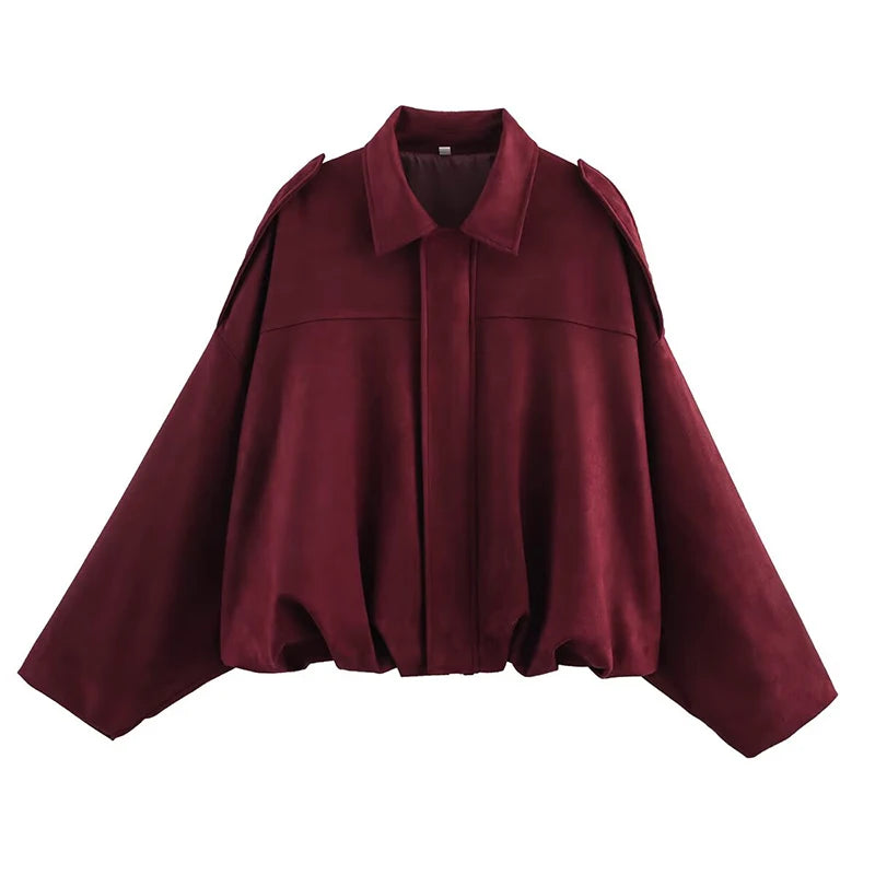 Women's Bomber Jackets Coats Fashion Turn-down Collar Long Sleeve Loose Coats Vintage Female Outerwear Chic Tops - Matrix-studios.com