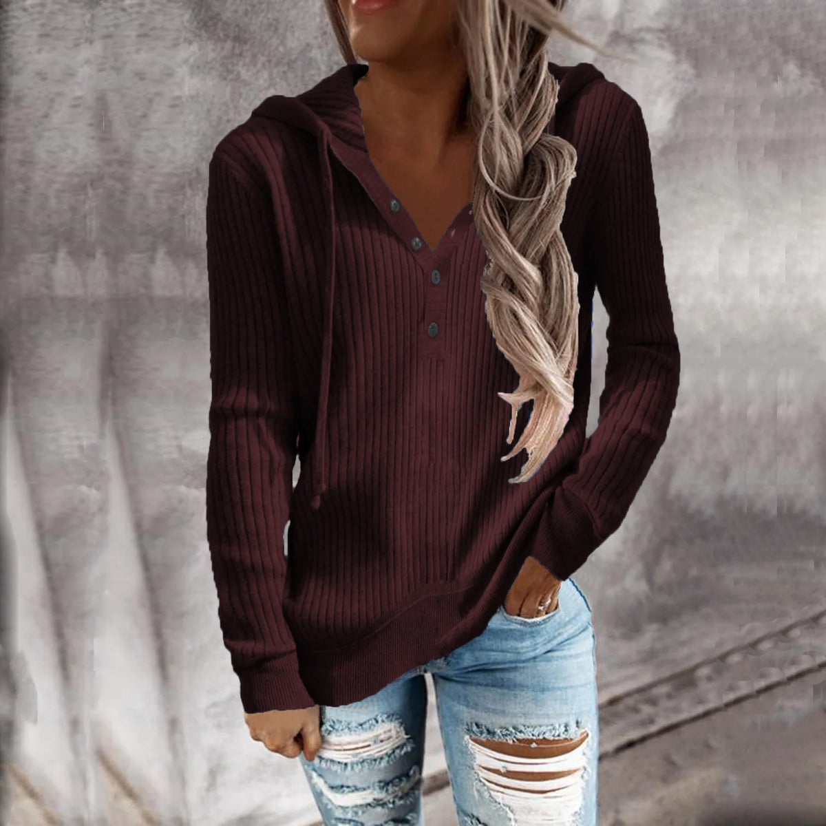Autumn and winter new style striped casual hoodie loose knit sweater open-necked long-sleeved sweater woman - Matrix Studios