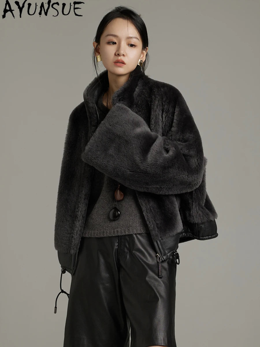AYUNSUE Natural Sheepskin Fur Coat Women Stand Collar Real Leather Jacket Winter Jackets Luxury Clothing Female Шуба Женская - Matrix Studios