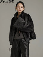 AYUNSUE Natural Sheepskin Fur Coat Women Stand Collar Real Leather Jacket Winter Jackets Luxury Clothing Female Шуба Женская - Matrix Studios