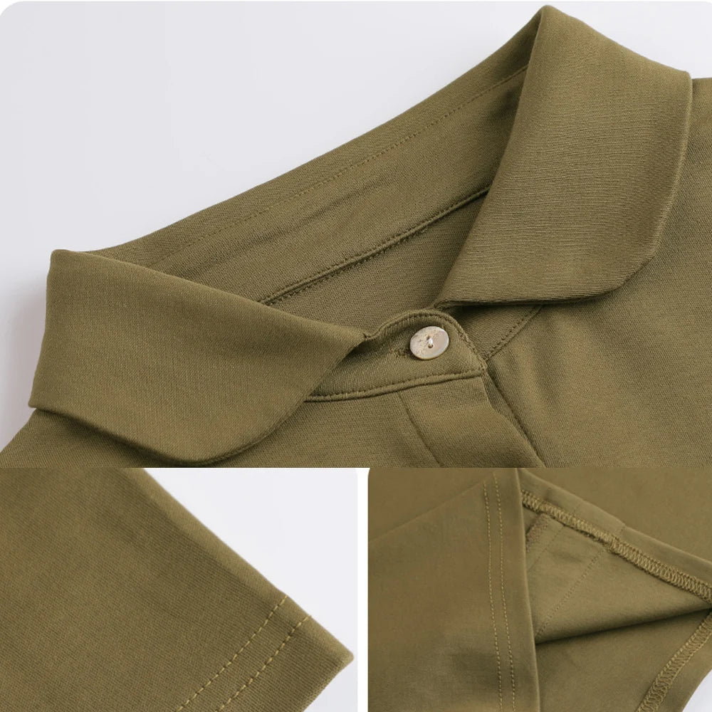 Pure cotton polo collar long sleeved t-shirt women's loose spring/summer new slimming and versatile fashion polo collar top - Matrix-studios.com