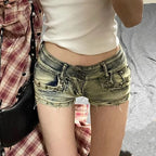 New Woman Designer Low Waist Punk Jeans Girls Aesthetic Elastic High Street Mini Pants Female Sexy Nightclub Summer Denim Shorts - Matrix-studios.com