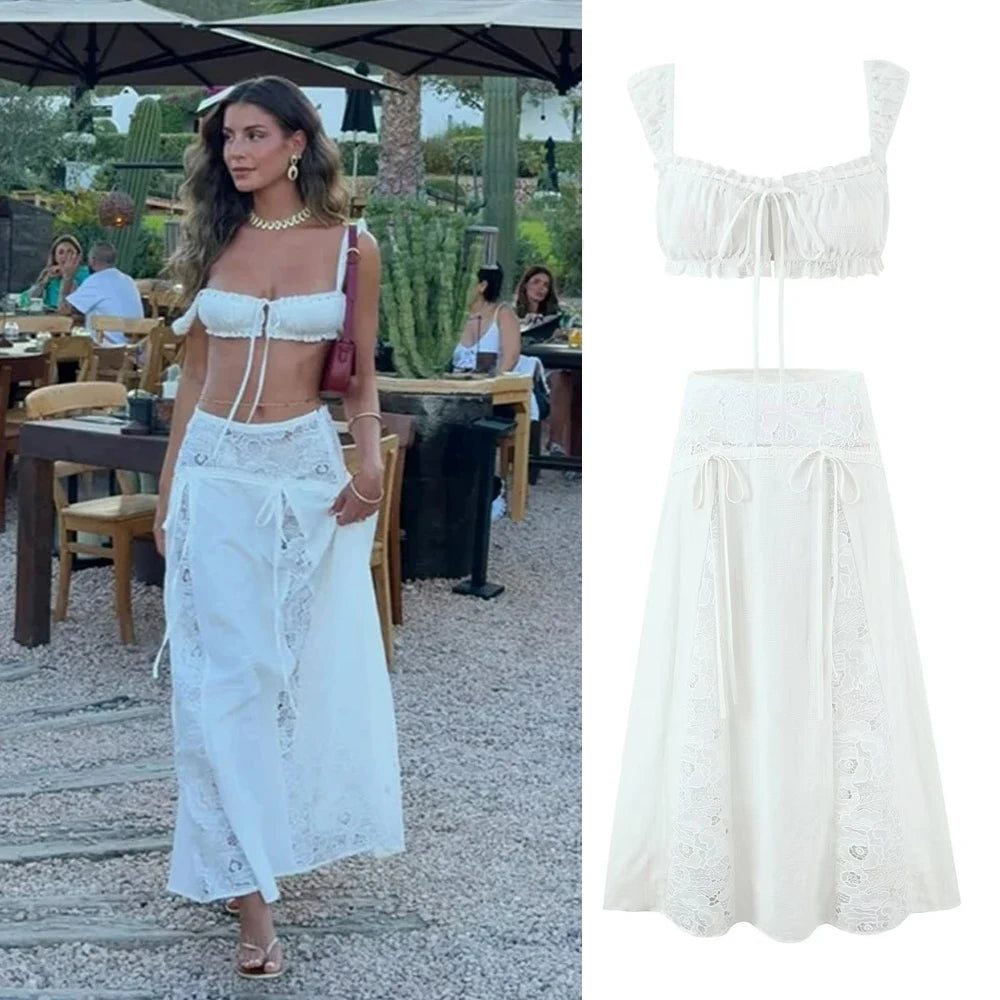 Mingmingxi New in Matching Sets Elegant Off The Shoulder Cropped Top and Flared Skirt Sexy Outfits Two-piece Set Women 2025 - Matrix-studios.com
