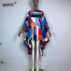WINYI Women Summer Fashion Evening Party Beachwear Kuwait Bohemian Abaya Kaftan Puff Sleeve Sexy Elegant Beach Cover Up Dress - Matrix Studios