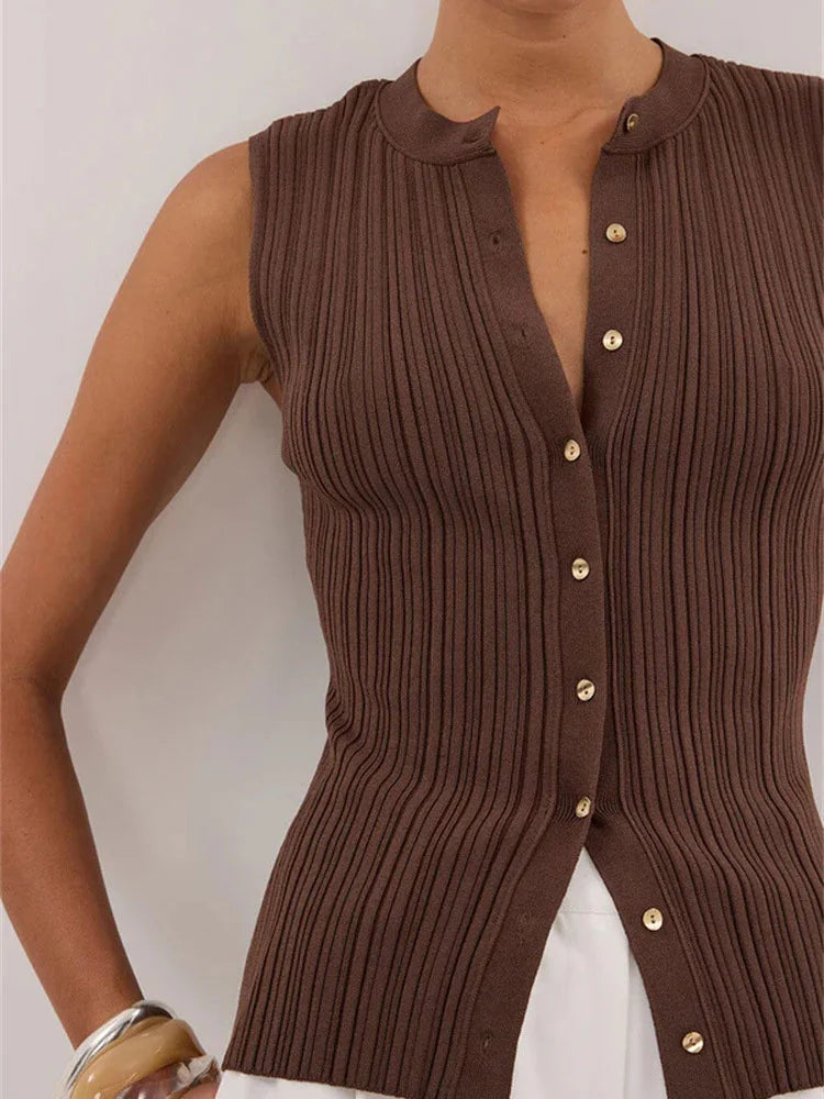 Tossy Summer Knitwear Ribbed Cardigan Top Female Sleeveless Solid Fashion Patchwork Y2k Cropped Top Women's Knit Cardigan Coat - Matrix Studios