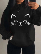 Simple Word Cat Happy Pattern Women Hoodies Fashion Casual Streetwear Personality Hip Hop Hoodie Trendy Fleece Pulloverar