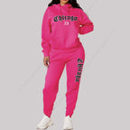 Women's Sets Hoodies Pants 2 Piece Outfits Aesthetic Sportswear Sweatsuit Chicago Graphic Letter Print Plus Size Pink Tracksuit - Matrix-studios.com