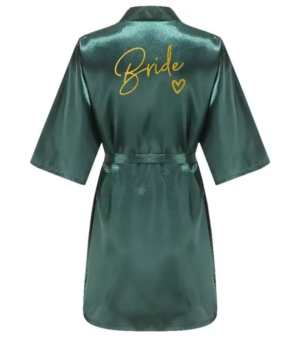 Wedding Party Team Bride Robe Kimono Satin Pajamas Bridesmaid Bathrobe Gold Letter SP089 - Matrix-studios.com