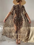 Swim Summer Holiday Cover Up Beach Sexy Leopard Chiffon Detachable Belt Kimono Long Beach Smock Dress Swimwear Beach Wear - Matrix Studios
