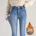 Women Thermal Skinny Jeans Mom Winter Warm Plush Stretch Jeans Lady Fleece Snow Denim Pants Student Pencil Straight Leg Trousers - Matrix-studios.com