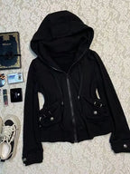 Black Fashion New Trend Women Casual Hoodie Retro Gothic Sweatshirts Hip Hop Punk Style Multifunctional High Street Cardigan