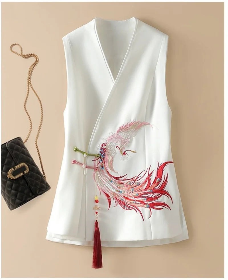 2025 New Spring Chinese National Style Elegant Women Vest Heavy Industry Embroidery Sleeveless Jacket Cardigan Female Waistcoat - Matrix Studios