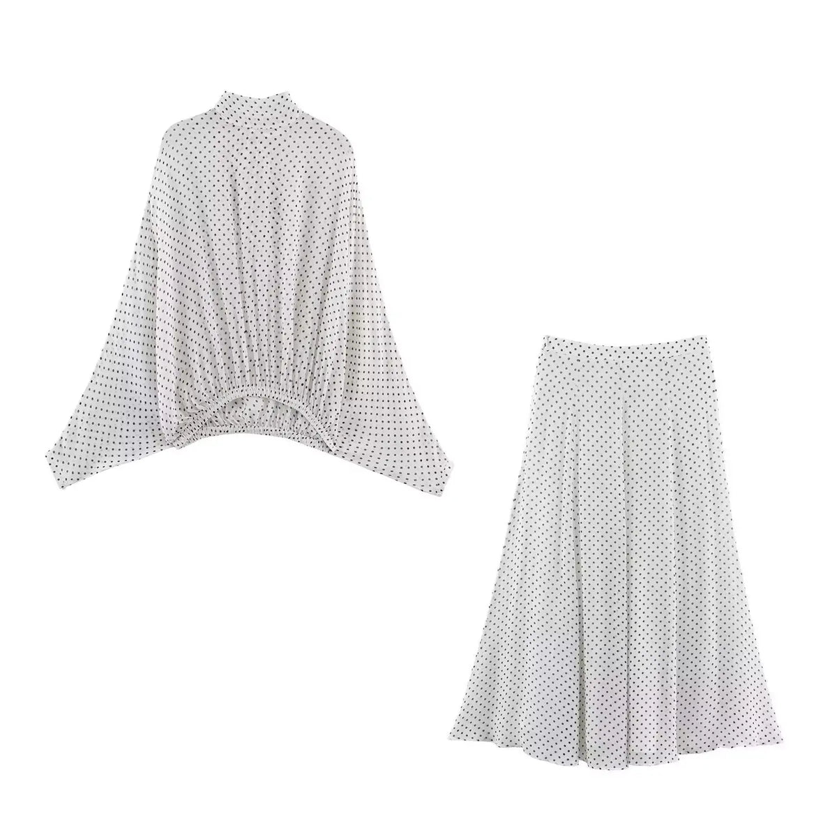 Polka Dot Printed Midi Skirts Two Piece Sets for Women 2025 Summer Chic Bow Tied Blouse Top Suits Woman 2 Piece Outfits - Matrix-studios.com