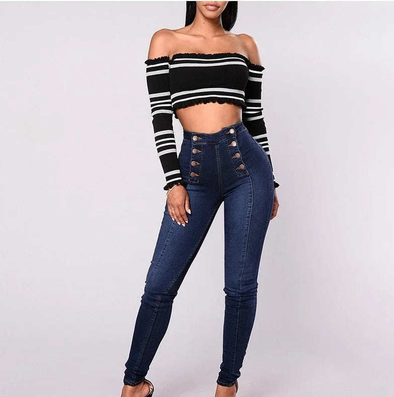 Denim Pencil Pants Women Vintage Jeans High Waist Washed Double Breasted Pockets Basics Ankle Length Trousers 2025 Streetwear - Matrix-studios.com