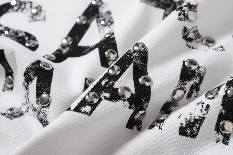 Fading Letter Print Hole SATOSHI Tshirts Breathable Cotton Round Neck Short Sleeve Summer Street Casual Tops Men Women White Tee - Matrix-studios.com