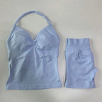 No Logo 2Pcs Gym Set Women Backless Tank Tops High Waist Scrunch Seamless Shorts Gym Suit Fitness Clothes Activewear Workout Set - Matrix-studios.com