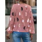 Fashion Woman Blouse Shirts For Women Stylish Top long Sleeve Feather Pattern Female Tops Elegant Chiffon Mujer Woman Clothes - Matrix-studios.com