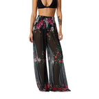 Women Mesh Ruffle Trim Cover Up Pants Beach Cover Up Cover Ups For Swimwear Beach Ruffle Pants 2025 Summer Pants - Matrix Studios
