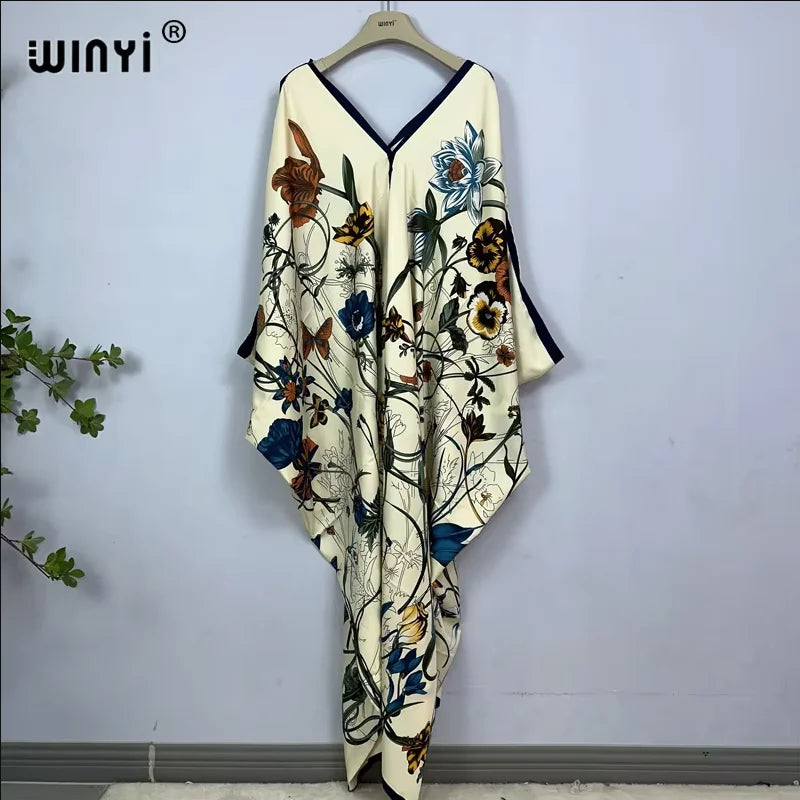 WINYI Print Summer Maxi Dress Muslim Abaya Lady Beach Cover Up Muslim Woman Dresses Beachwear Fashion Kaftan Abaya Dubai Luxury - Matrix Studios