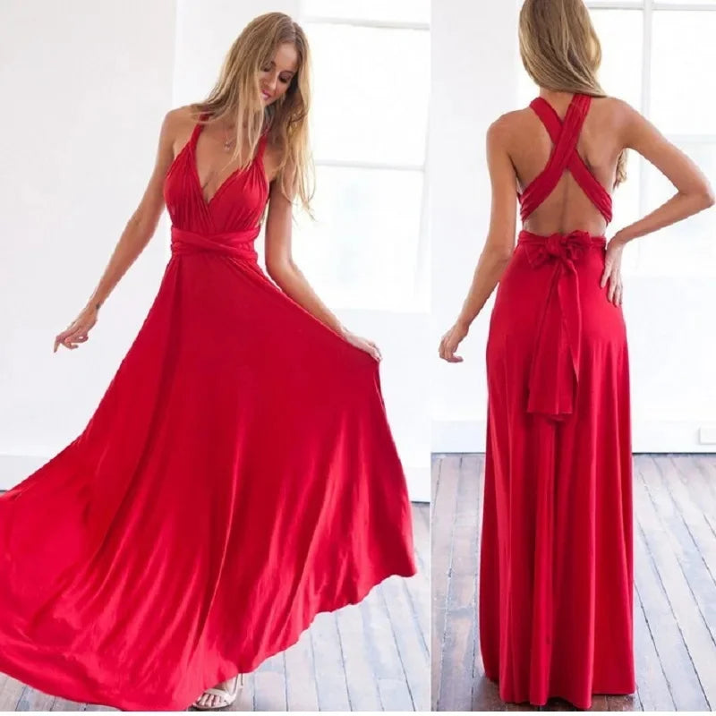 Fashion Multi-worn V-neck Vestidos De Fiesta Women Long Dress Sexy Strapped Lady Summer Maxi Dress - Matrix-studios.com