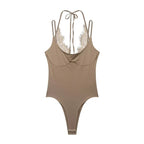 Women's Bodysuit 2026 New Fashion Summer Black Spliced Lace Bodysuit for Women Elegant Chic Personality Spaghetti Strap Bodysuit - Matrix Studios