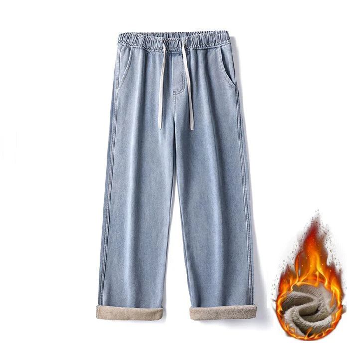 Men's Winter Fleece Loose Jeans Velvet Warm Elastic Waist Wide Leg Y2K Denim Pants Straight Comfortable Brand Men's Clothing - Matrix Studios