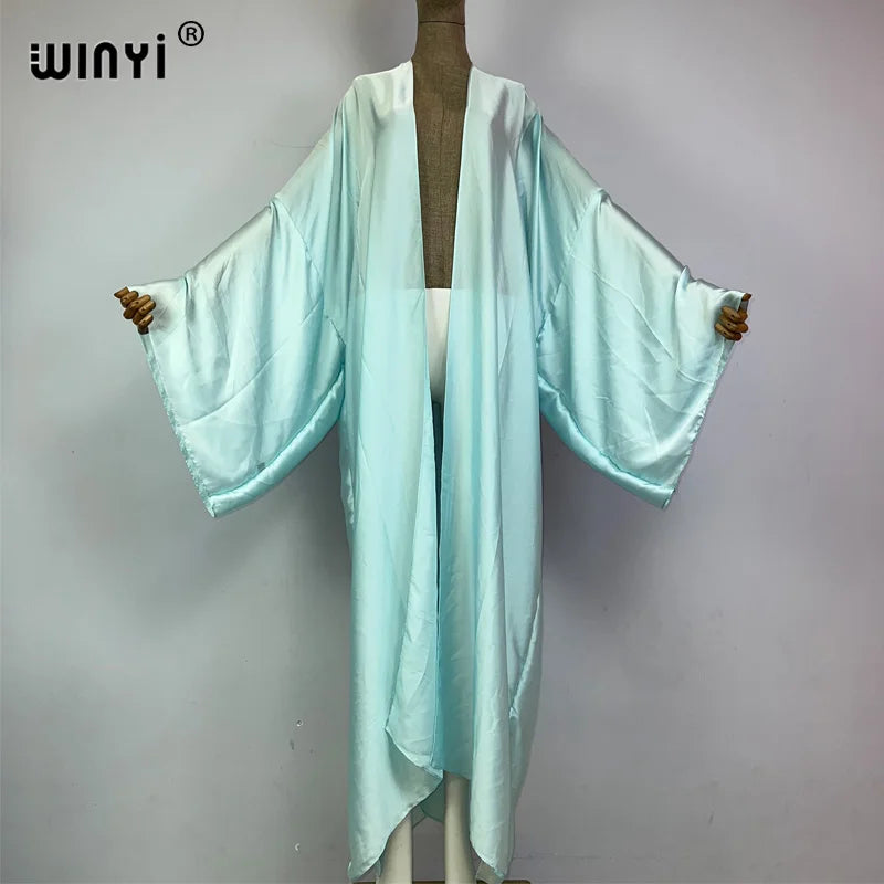 WINYI Kimono Boho Monocolour Kaftans Beach Wear Elegant Купальник Holiday Beach Outfits for Women Cover Ups Comfortable Dress - Matrix Studios