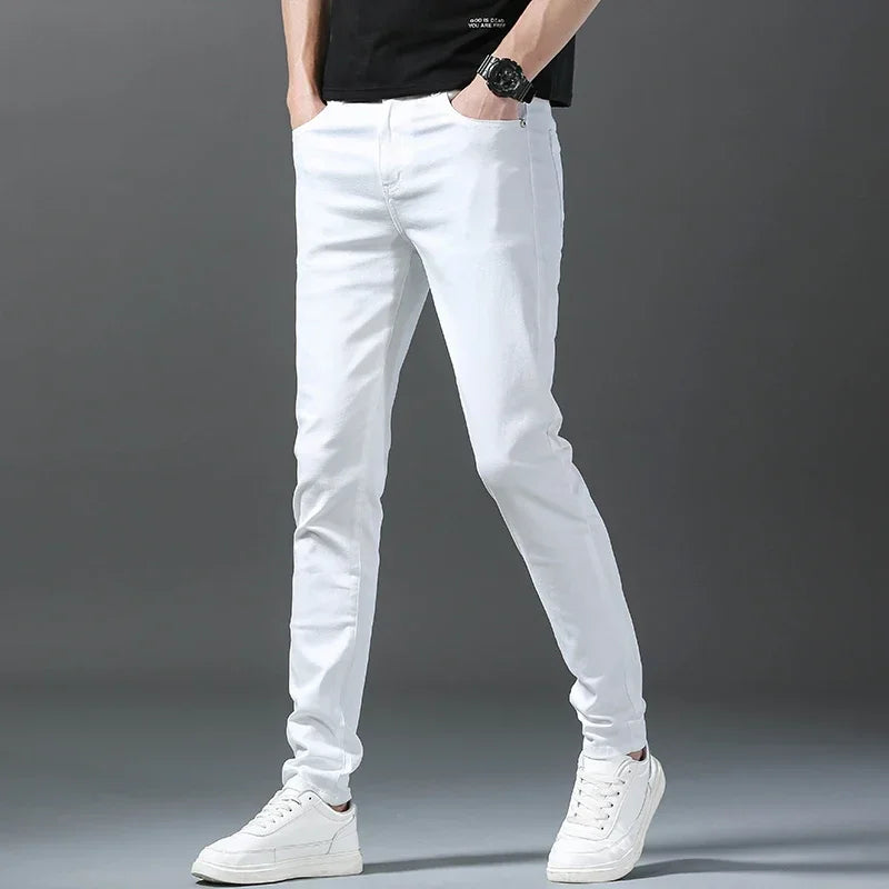 2026 Spring New Men Slim Jeans 98% Cotton White Stretch Straight Casual Fashion Pencil Pants High Quality Trousers Male Clothes - Matrix Studios